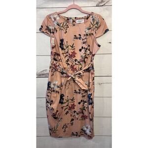 Closet London Floral Print Pink Cap Sleeve‎ Tie Waist Midi Dress UK 12 US 8